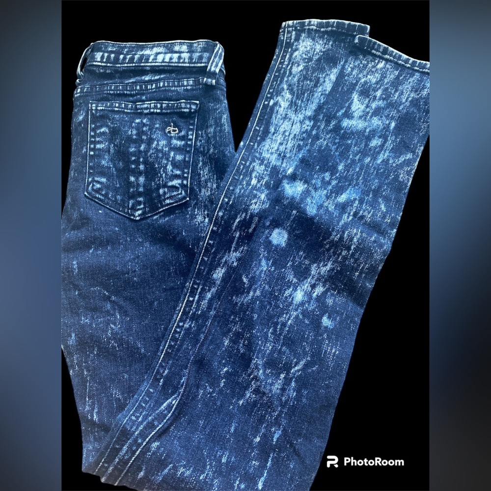Rag & Bone Acid Wash Denim Skinny Jeans Size 25 Dark Blue White Womens Ankle - Picture 12 of 12